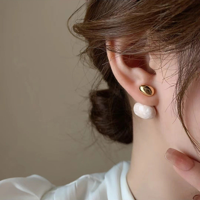 Boucles d'oreilles rétro ovales en céramique brillante, mode luxe abordable.