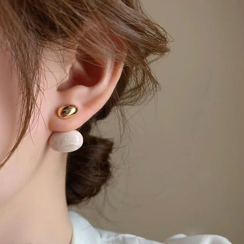 Boucles d'oreilles rétro ovales en céramique brillante, mode luxe abordable.